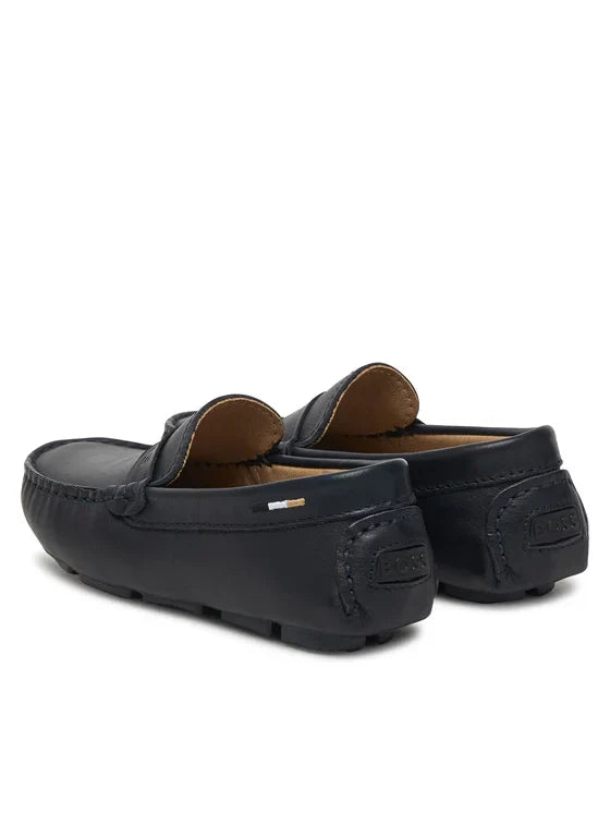 Boss mocassini bambino in pelle blu