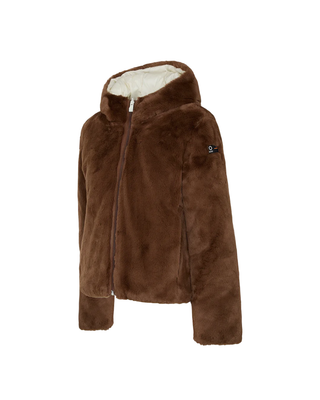 Suns giubbino reversibile in nylon ed ecopelliccia panna marrone GBS53023D MANDORLA-OFF WHITE SUNS 