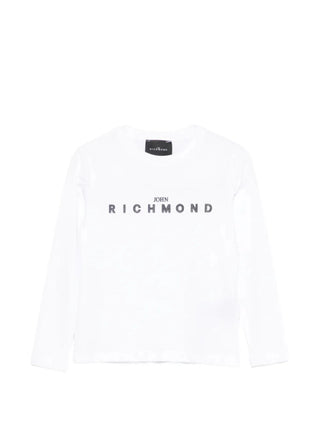 John Richmond T-shirt manica lunga bambino con logo bianco