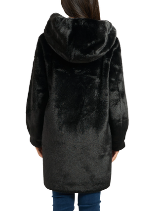 Yes Zee pelliccia ecologica con cappuccio nero O059-KI00 0801 YES-ZEE