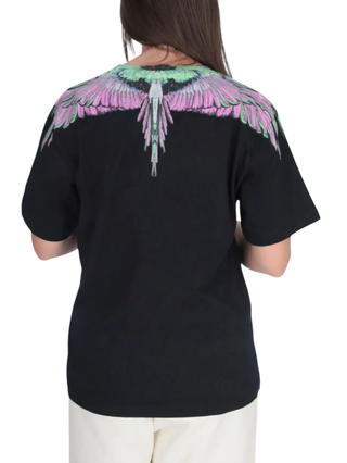 County of Milan T-shirt donna con stampa iconica nero CM30001 NERO-PINK WINGS COUNTY OF MILAN