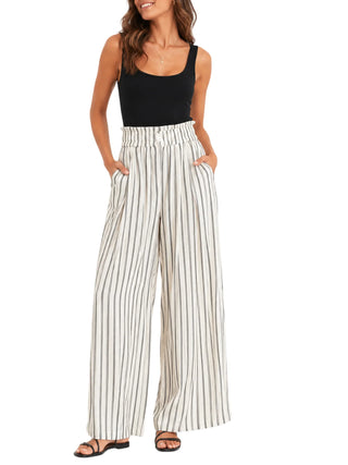 Vicolo pantaloni gessati donna gamba larga panna marrone