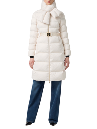 Elisabetta Franchi piumino lungo in fantasia logata con cintura panna PI84D56E2 DZ9 ELISABETTA FRANCHI 