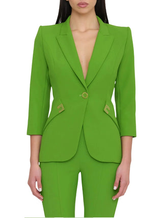 Elisabetta Franchi giacca blazer monopetto con dettagli logati verde