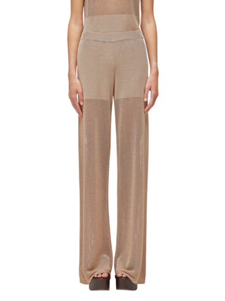 Blugirl pantaloni gamba larga crochet in viscosa beige