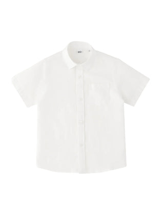 iDo camicia manica corta bambino misto lino bianco
