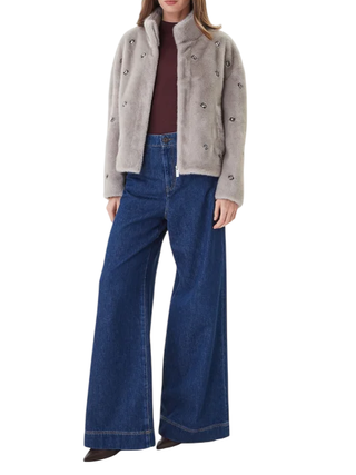 Vicolo pelliccia ecologica con applicazioni gioiello grigio TF0047 GRIGIO VICOLO