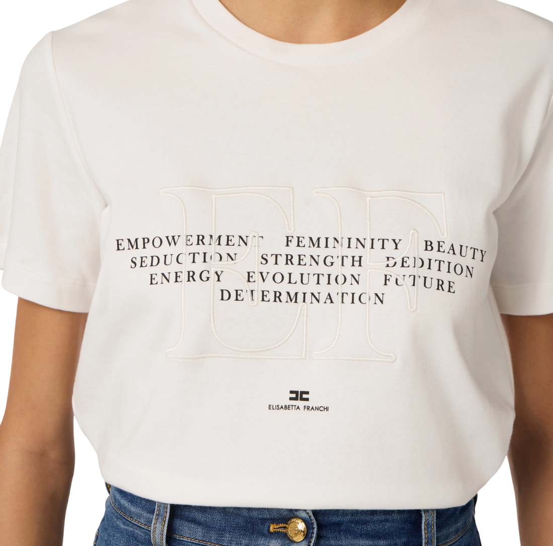 Elisabetta Franchi T-shirt manica corta con logo panna