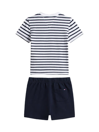 Tommy Hilfiger completo neonato T-shirt a righe e shorts blu bianco