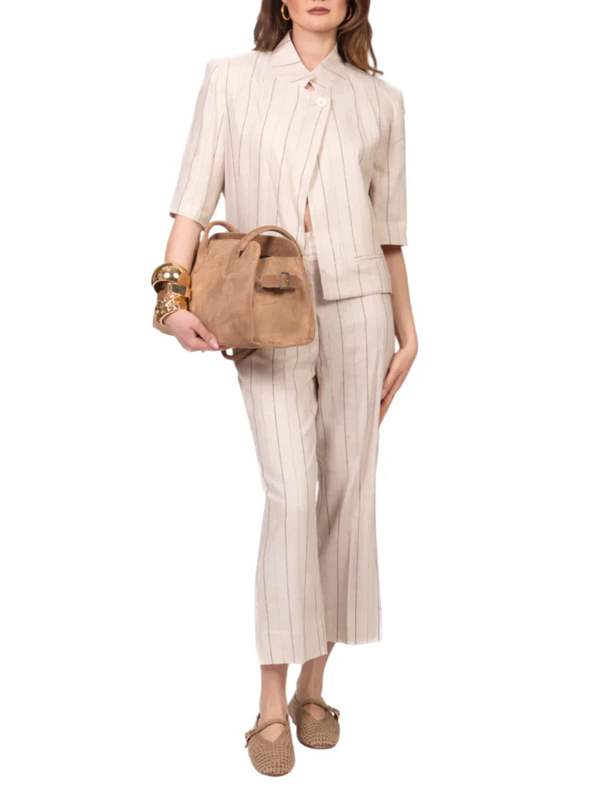Vicolo giacca blazer gessata alla coreana beige