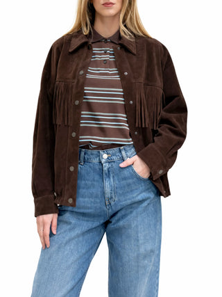 con frangie vera pelle scamosciata