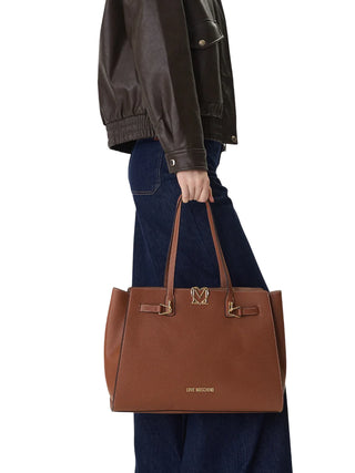 Love Moschino borsa a spalla in ecopelle martellata color cuoio