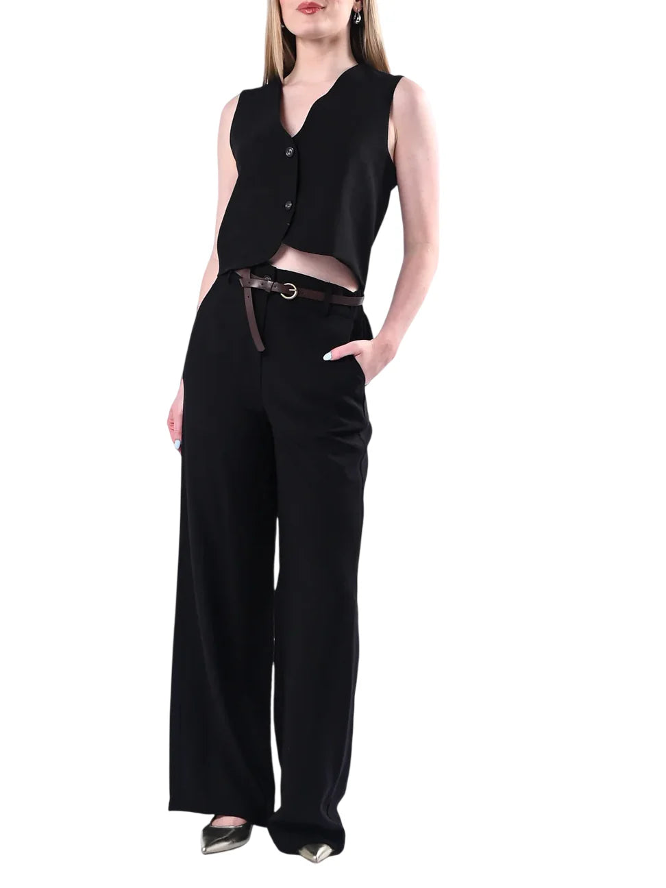 Haveone gilet donna misto viscosa nero