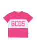 Gcds T-shirt bambina con banda logo fucsia