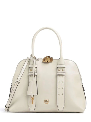 Pinko borsa Bowling Bag Medium in pelle bianco oro