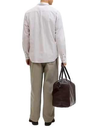 Jack&Jones camicia uomo manica lunga misto lino bianco beige