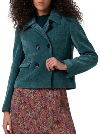 Surkana cappotto corto doppiopetto in ciniglia petrolio 565MASE413 58 SURKANA 