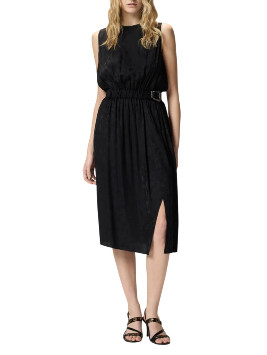 Pinko abito midi Caserta in fantasia floreale con cinta nero