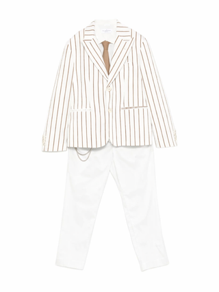 Colori Chiari completo elegante gessato bambino bianco cammello