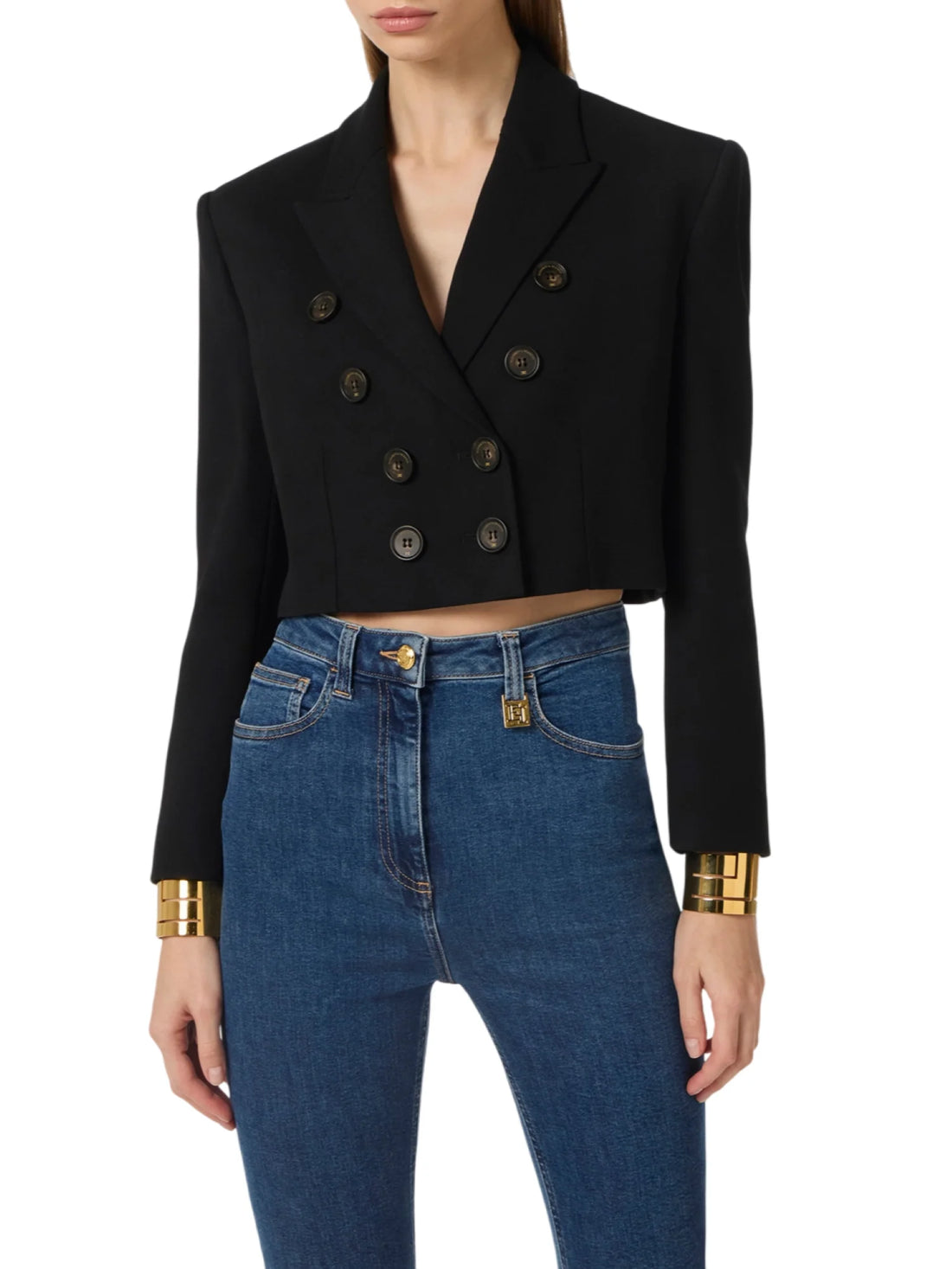 Elisabetta Franchi giacca crop doppiopetto donna nero