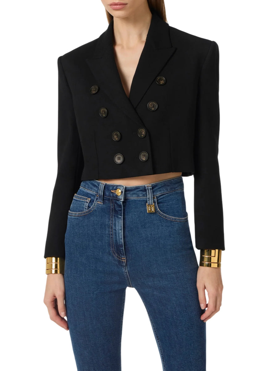 Elisabetta Franchi giacca crop doppiopetto donna nero