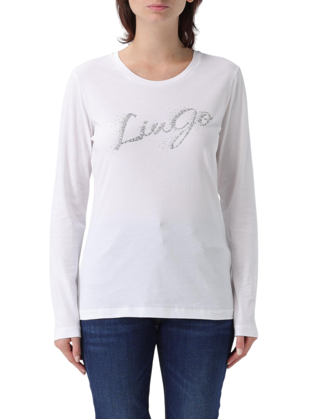 Liu Jo T-shirt manica lunga con logo strass bianco