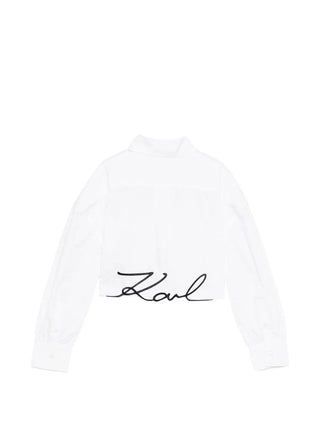 Karl Lagerfeld camicia bambina crop con tasconi bianco