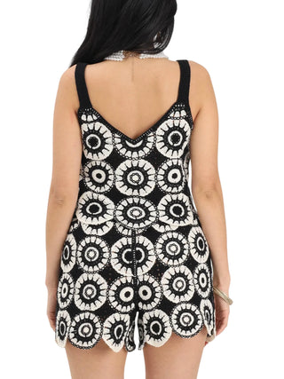 Only top crochet donna crop nero panna
