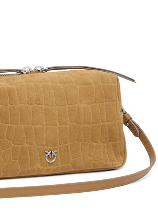 Pinko borsa bauletto Trittico in nabuk effetto coccodrillo beige