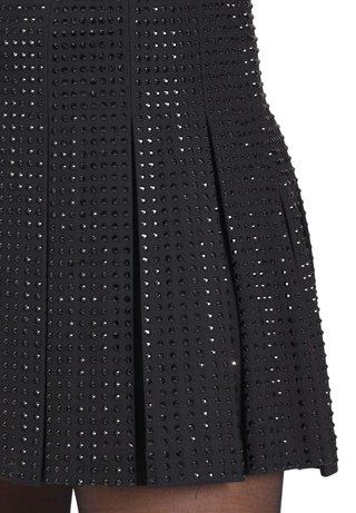 Pinko gonna corta a pieghe con strass nero