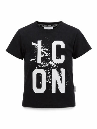 Icon T-shirt bambino manica corta con stampa logo nero
