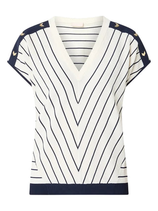 Liu Jo maglia a righe scollo a V panna blu