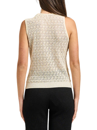 Yes Zee maglia smanicata traforata donna beige chiaro