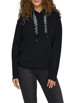 Only felpa con cappuccio Onlfancy nero 15303838 BLACK-PEARL STRINGS ONLY 
