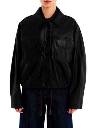 Vicolo giacca in pelle con tasconi nero TF0272 NERO VICOLO 