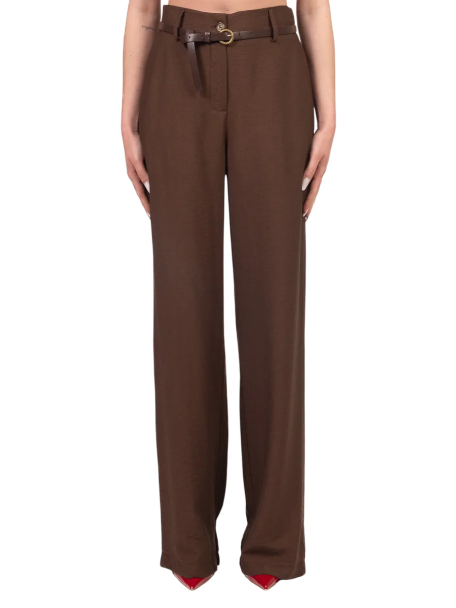 Haveone pantaloni gamba larga donna con cintura marrone