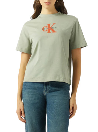 Calvin Klein T-shirt donna manica corta in cotone verde salvia
