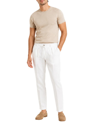 Le Braghe pantaloni uomo in lino slim bianco M314-1615 BIANCO Le Braghe 