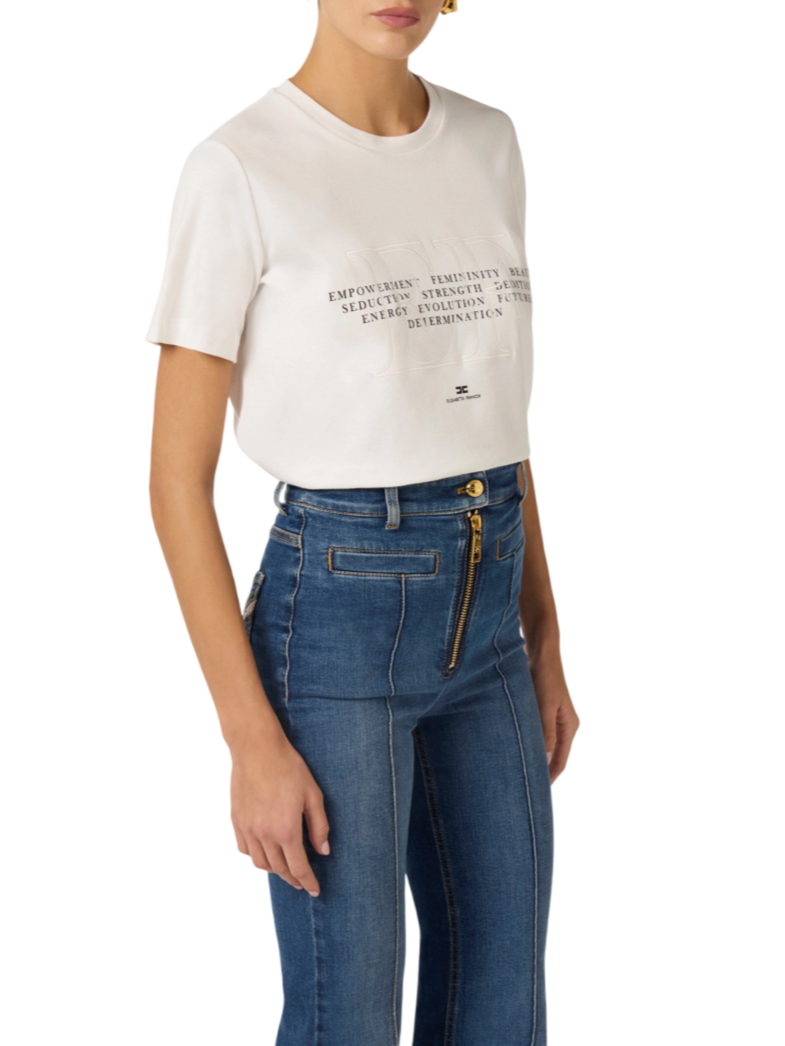 Elisabetta Franchi T-shirt manica corta con logo panna