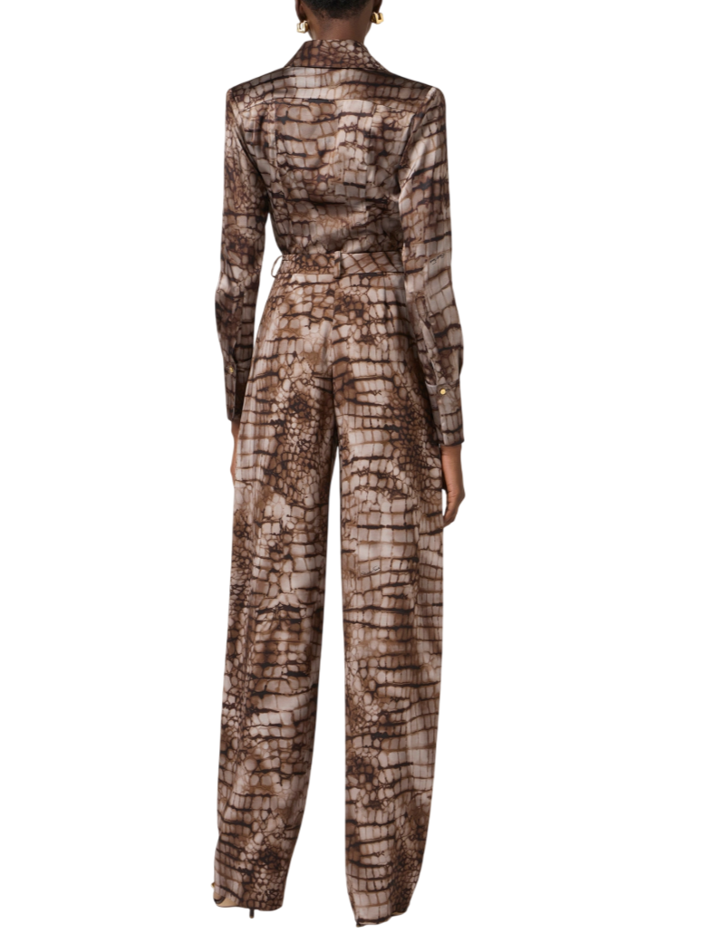 Elisabetta Franchi camicia in raso stampa alligatore marrone