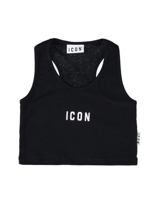 Icon top crop bambina con logo nero