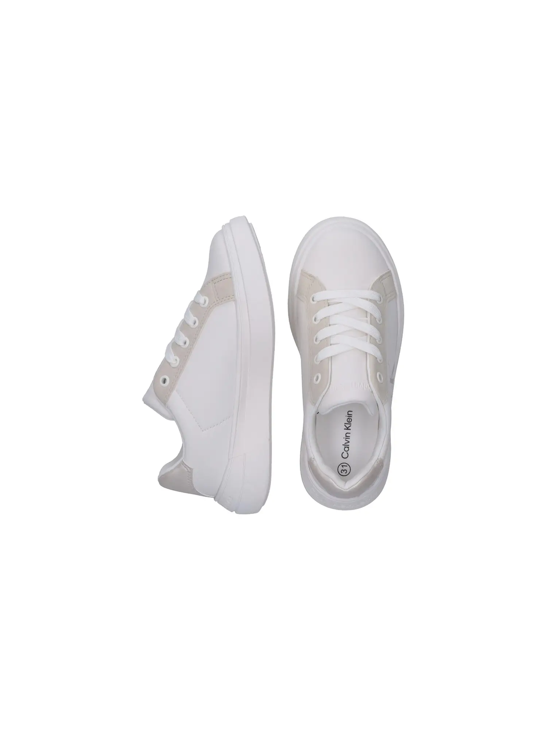 Calvin Klein sneakers bambina in ecopelle bianco beige