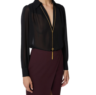 Elisabetta Franchi camicia in georgette con catena nero CA13357E2 110 ELISABETTA FRANCHI 