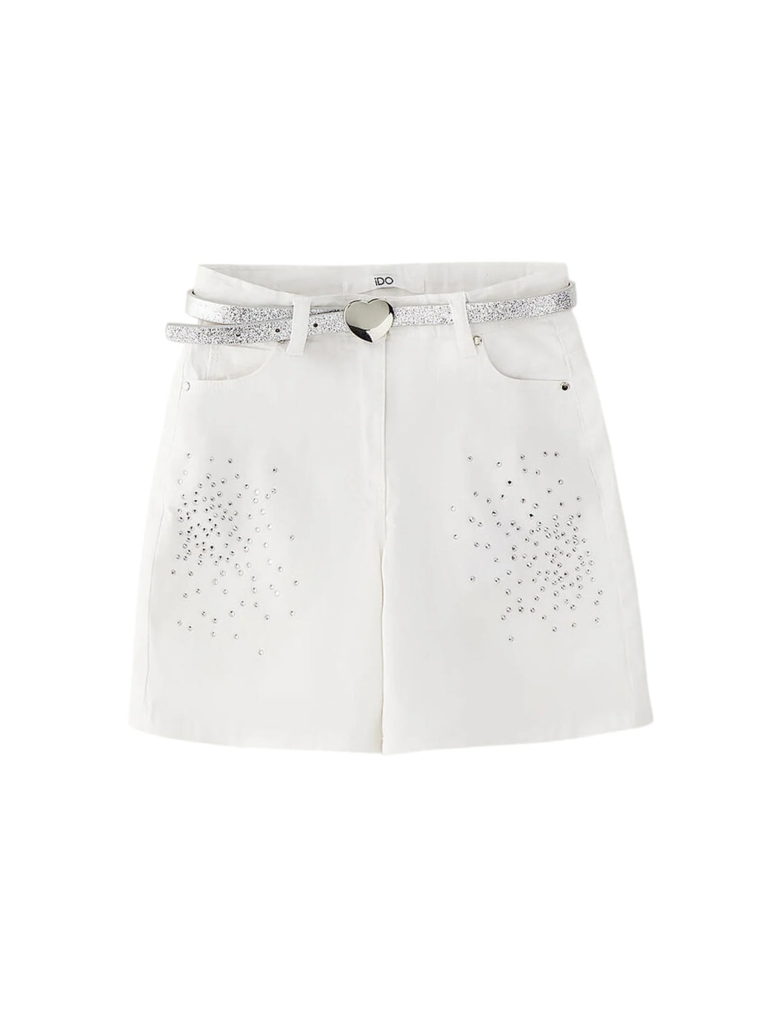 iDo bermuda bambina con strass e cinta bianco