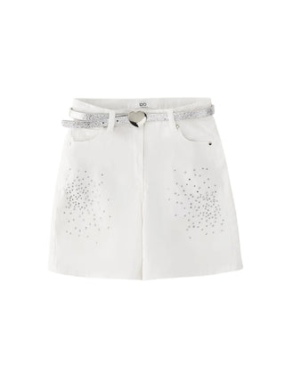 iDo bermuda bambina con strass e cinta bianco