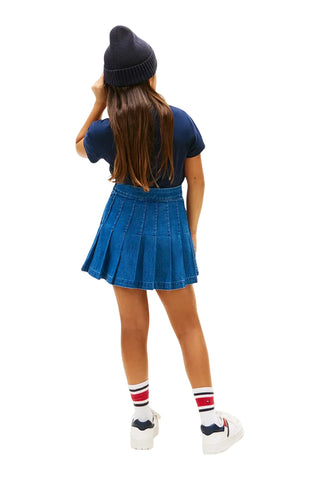 Tommy Hilfiger gonna a pieghe bambina in denim lavaggio blu