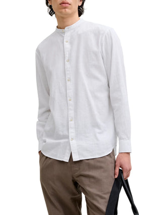 Jack&Jones camicia alla coreana misto lino bianco