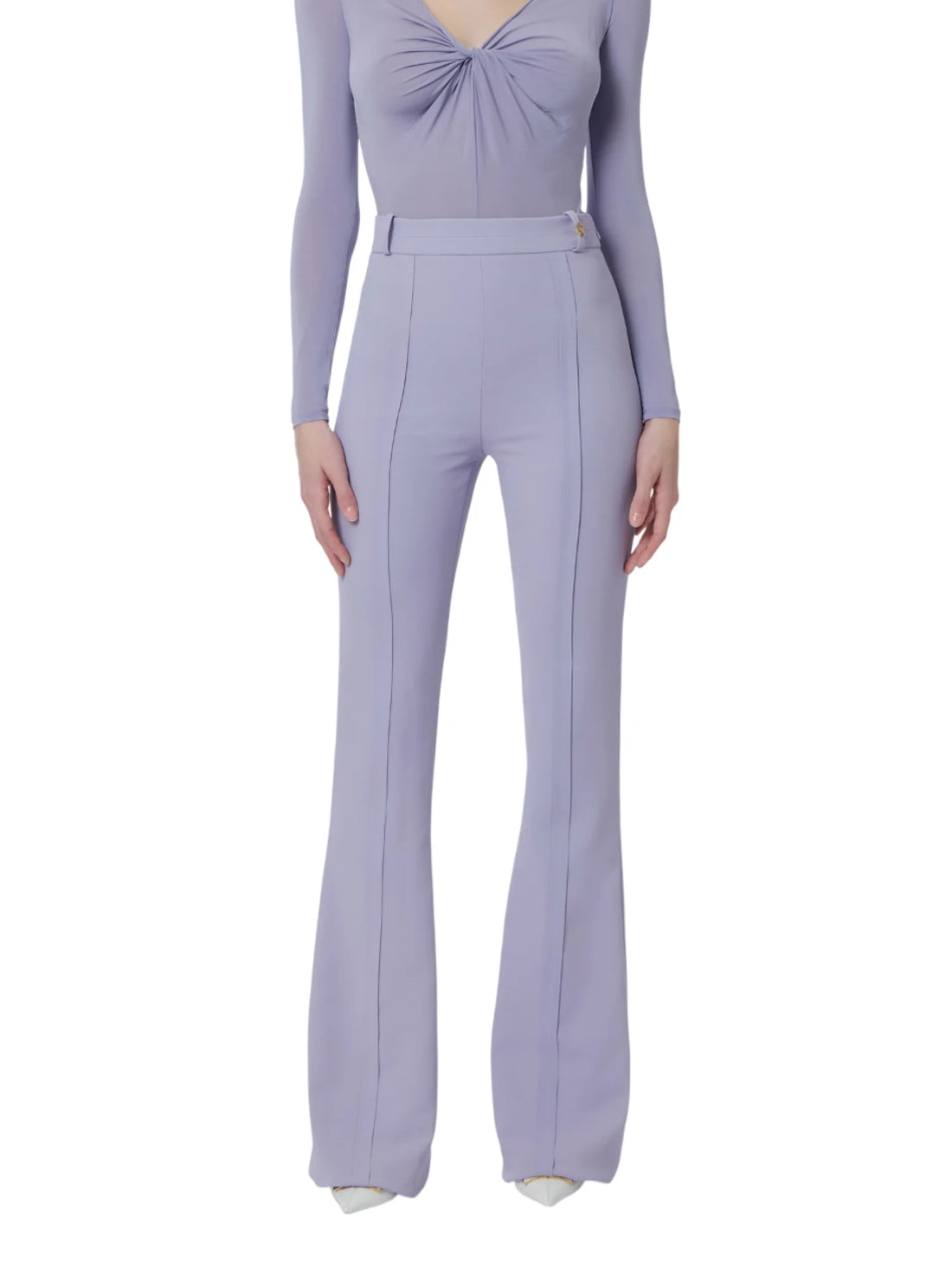 Elisabetta Franchi pantaloni a zampa in tessuto crepe lilla