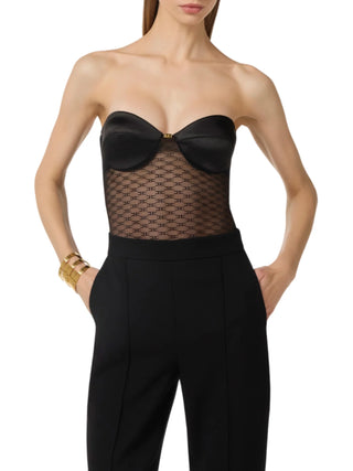 Elisabetta Franchi body in tulle con logo iconico nero