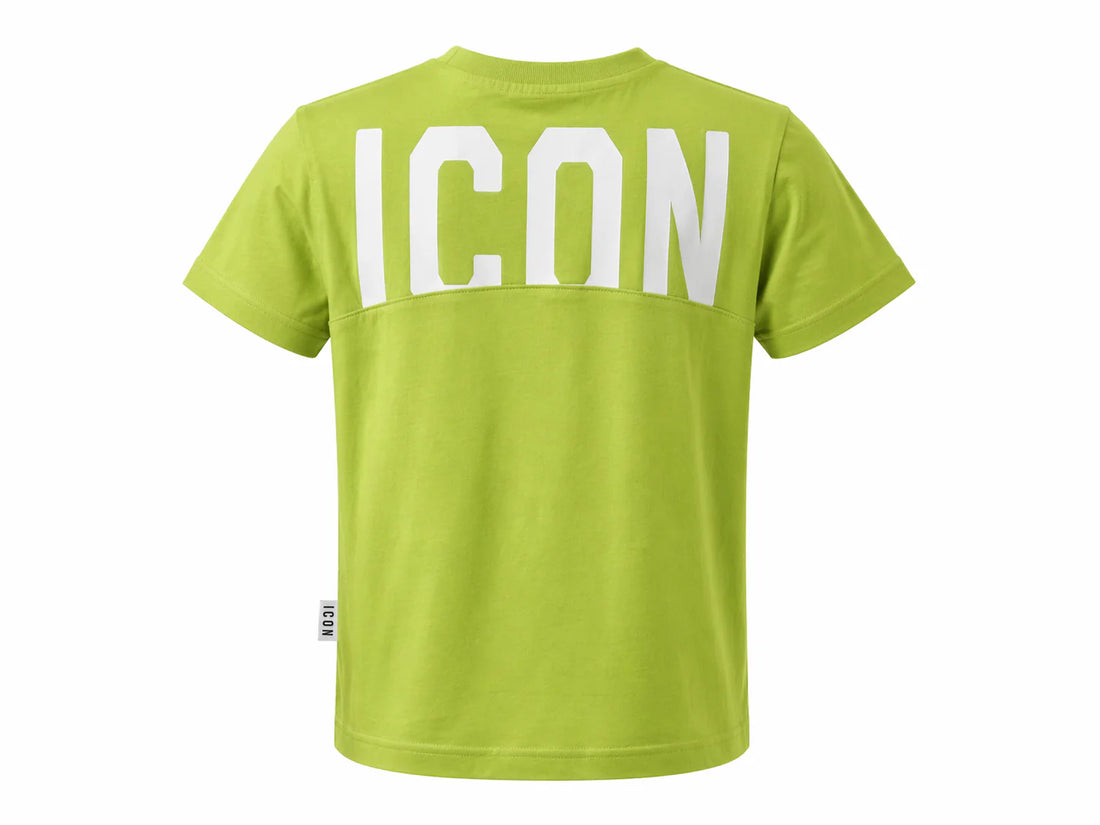 Icon T-shirt bambino in cotone con logo verde lime